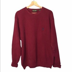 Timberland Vintage 90s 1997 Dark Red Ribbed Crewneck Logo Pullover Sweater L